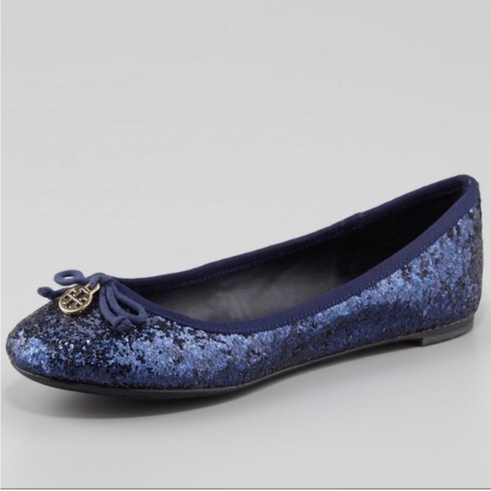 Tory Burch Chelsea Glitter Ballet Flats Navy Blue Size 8.5